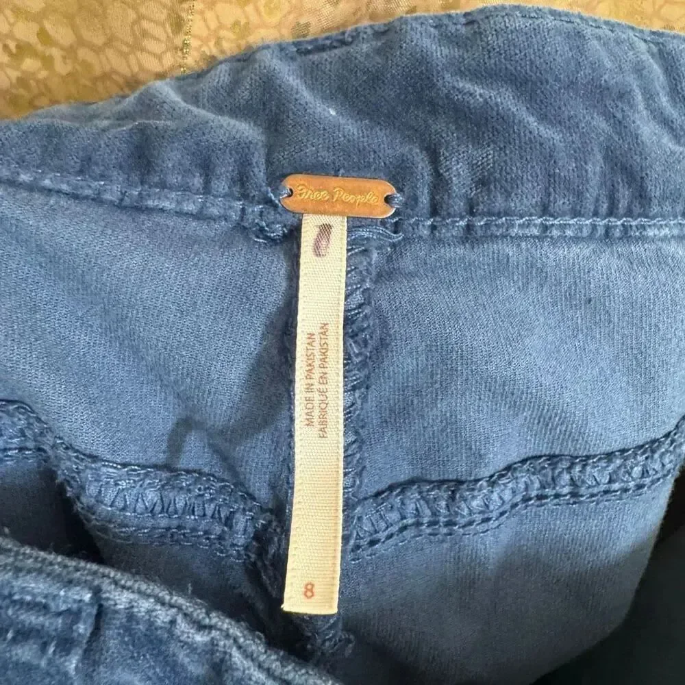 Free People High Time Velvet Kick Flare Crop Blue Pants Size 8